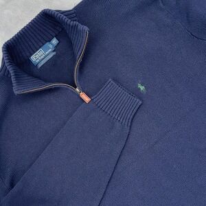 Polo Ralph Lauren Mens‎ 2XLT Tall  Navy Blue Cotton 1/4 Zip Sweater Logo